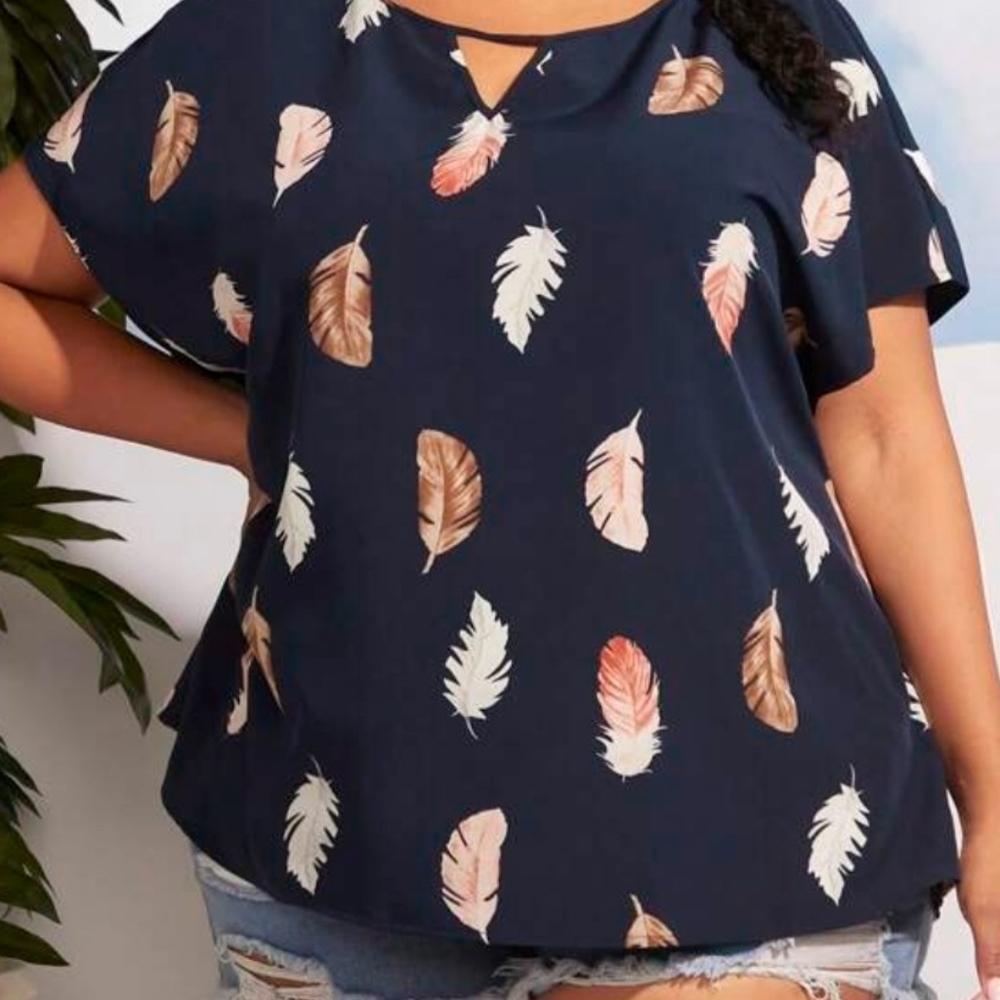 Women's 3x Navy Blue Short Sleeve Shirt by Shein Plus